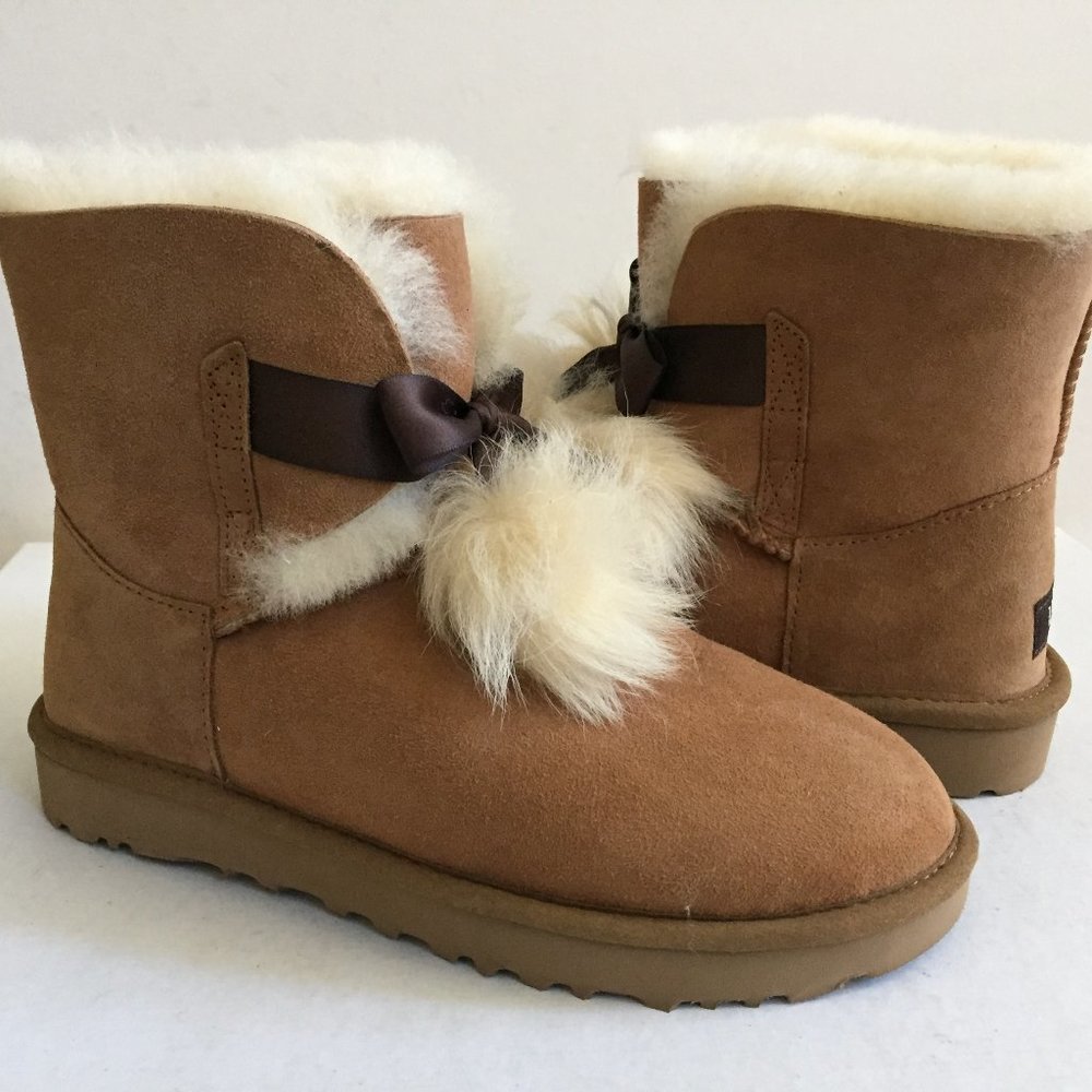 UGG GITA CHESTNUT LEATHER TOSCANA POM POM Boot US 10 / EU 40 / UK 8 - Picture 1 of 5